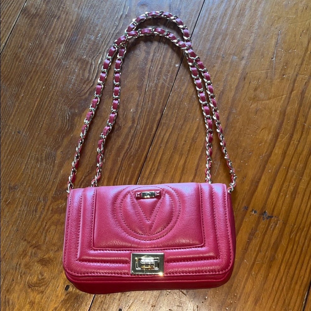 Pink Leather Chain Strap Bag